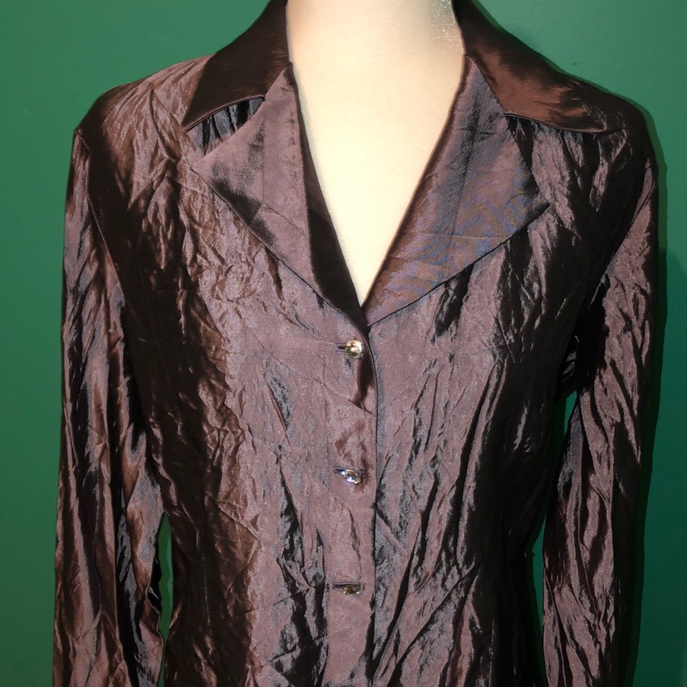Taffeta Rhinestone Button Up Shirt - Picture 4 of 5